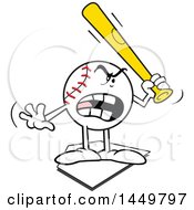 Poster, Art Print Of Cartoon Baseball Mascot Holding A Bat Threatening And Standing On A Base