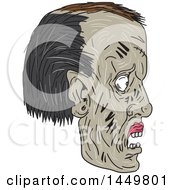 Poster, Art Print Of Sketched Drawing Styled Zombie Head In Profile