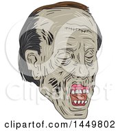 Poster, Art Print Of Sketched Drawing Styled Zombie Head Facing Partially Right