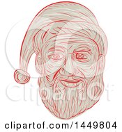 Poster, Art Print Of Sketched Drawing Styled Santa Claus Face