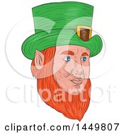 Poster, Art Print Of Sketched Drawing Styled Leprechaun Face Facing Partially Right