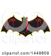 Poster, Art Print Of Retro Woodcut Red And Black Flying Bat With A Yellow Outline