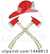 Poster, Art Print Of Sketched Drawing Styled Fireman Helmet Over Crossed Axes