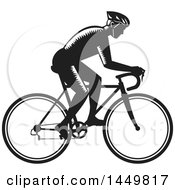 Poster, Art Print Of Retro Black And White Woodcut Male Cyclist Riding A Bicycle