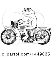 Poster, Art Print Of Happy Black And White Frog Riding A Red Motorcycle