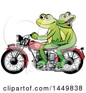 Poster, Art Print Of Happy Frog Couple Riding A Red Motorcycle