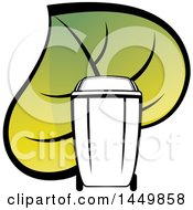 Clipart Graphic Of A Black And Hwite Yard Debris Trash Bin With A Giant Green Leaf Royalty Free Vector Illustration by Lal Perera