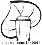 Clipart Graphic Of A Black And White Yard Debris Trash Bin With A Leaf Royalty Free Vector Illustration