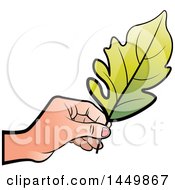 Clipart Graphic Of A Hand Holding A Green Leaf Royalty Free Vector Illustration
