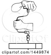 Clipart Graphic Of A Black And White Pair Of Hands Using A Rachet Brace Drill Royalty Free Vector Illustration by Lal Perera