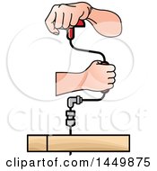 Clipart Graphic Of A Pair Of Hands Using A Rachet Brace Drill Royalty Free Vector Illustration