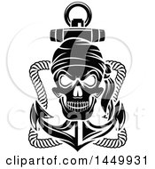 Clipart Graphic Of A Black And White Pirate Skull And Anchor Royalty Free Vector Illustration