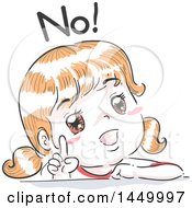 Clipart Graphic Of A Retro Sketched White Girl Saying No And Wagging A Finger Royalty Free Vector Illustration