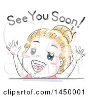 Poster, Art Print Of Retro Sketched White Girl Saying See You Soon