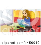 Clipart Graphic Of A Happy White Teen Girl Reading A Book On Her Way To School Royalty Free Vector Illustration
