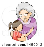 Poster, Art Print Of Sketched Happy White Haired Senior White Woman Hugging Her Grand Daughter