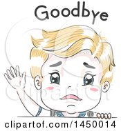 Retro Sad Sketched Blond White Boy Waving Goodbye Under Text