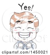 Clipart Graphic Of A Retro Sketched Excited White Boy Grinning Cheering And Saying Yes Royalty Free Vector Illustration