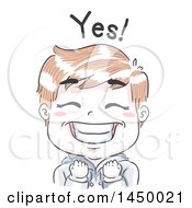 Poster, Art Print Of Retro Sketched Excited White Boy Grinning Cheering And Saying Yes