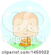 Clipart Graphic Of A Sketched Monk Boy Meditating Royalty Free Vector Illustration