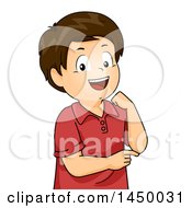 Poster, Art Print Of Happy Brunette White Boy Pointing To His Elbow