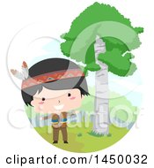 Clipart Graphic Of A Happy Native American Indian Boy By A Birch Tree Royalty Free Vector Illustration
