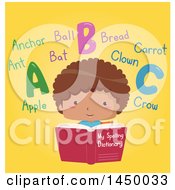 Clipart Graphic Of A Happy Boy Reading A Dictionary With Words On Yellow Royalty Free Vector Illustration by BNP Design Studio