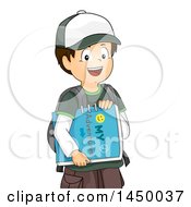 Poster, Art Print Of Happy Brunette White Boy Carrying An Adventure Book