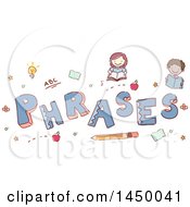 Clipart Graphic Of A Sketched Boy And Girl Reading Over Phrases Text Royalty Free Vector Illustration