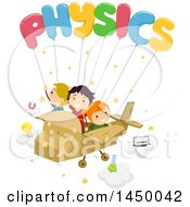 Poster, Art Print Of Group Of Children Flying In A Cardobard Plane With Physics Balloons