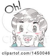 Clipart Graphic Of A Retro Sketched White Kid Saying Oh In Surprise Royalty Free Vector Illustration