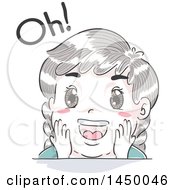 Poster, Art Print Of Retro Sketched White Kid Saying Oh In Surprise