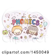 Poster, Art Print Of Sketched Boy And Girl With Phonics Text