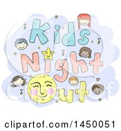 Clipart Graphic Of A Sketched Group Of Children With Kids Night Out Text Royalty Free Vector Illustration