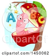 Poster, Art Print Of Happy Worm In An Apple With Abcs