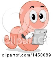 Clipart Graphic Of A Happy Earth Worm Using A Tablet Computer Royalty Free Vector Illustration