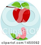Poster, Art Print Of Happy Preposition Worm Below An Apple