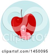 Clipart Graphic Of A Happy Preposition Worm In Front Of An Apple Royalty Free Vector Illustration