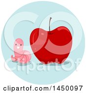 Poster, Art Print Of Happy Preposition Worm Next To An Apple