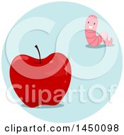 Poster, Art Print Of Happy Preposition Worm Far From An Apple