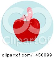 Clipart Graphic Of A Happy Preposition Worm On An Apple Royalty Free Vector Illustration