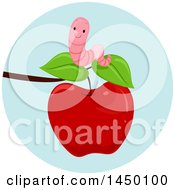 Clipart Graphic Of A Happy Preposition Worm Over An Apple Royalty Free Vector Illustration