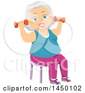 Poster, Art Print Of Happy White Haired Senior White Woman Sitting In A Chair And Working Out With Dumbbells