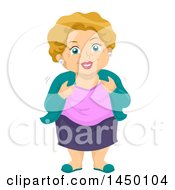 Happy Blond Senior White Woman Putting On A Cardigan