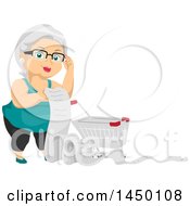 Poster, Art Print Of Happy White Haired Senior White Woman With A Shopping Cart And Long List