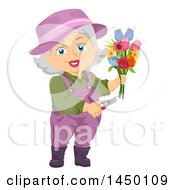 Happy White Haired Senior White Woman Cutting A Floral Bouquet