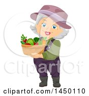 Poster, Art Print Of Happy White Haired Senior White Woman Carrying A Harvest Garden Basket