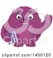 Poster, Art Print Of Furry Purple Monster Waving And Holding A Bedtime Story Book