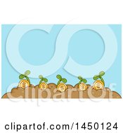 Clipart Graphic Of Sprouting Coin Plants Over Blue Royalty Free Vector Illustration