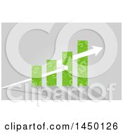 Clipart Graphic Of A Green Dollar Sign Patterned Bar Graph With A Growth Arrow On Gray Royalty Free Vector Illustration